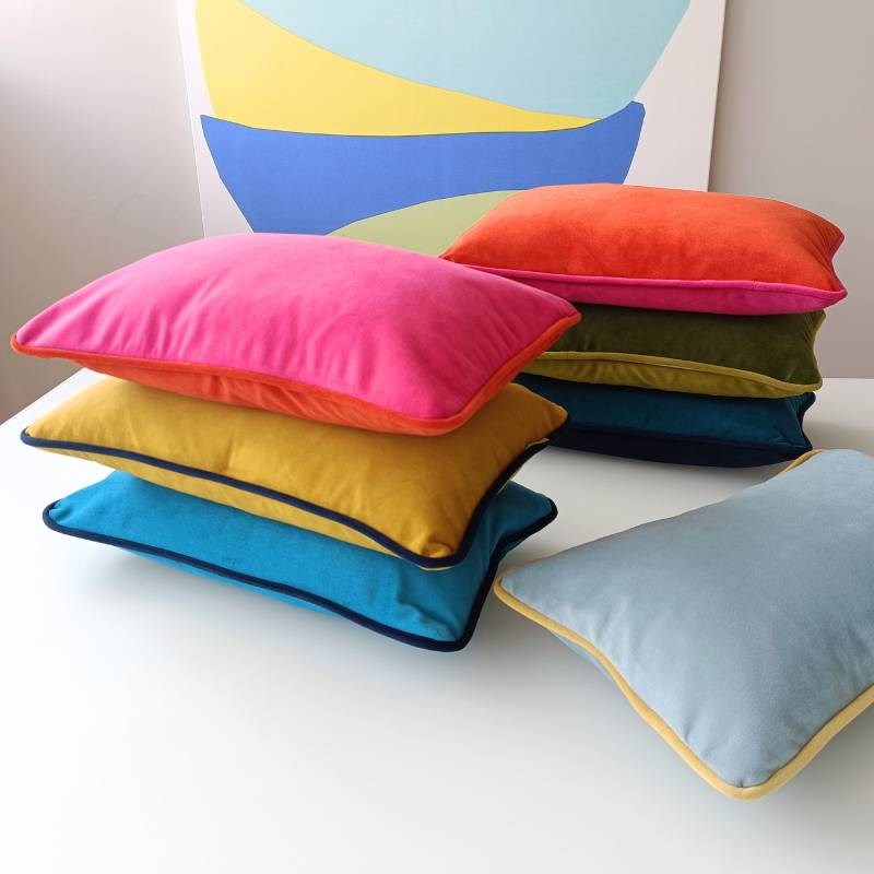 Velvet Cushion Cover 50x30cm in teal with indigo piping