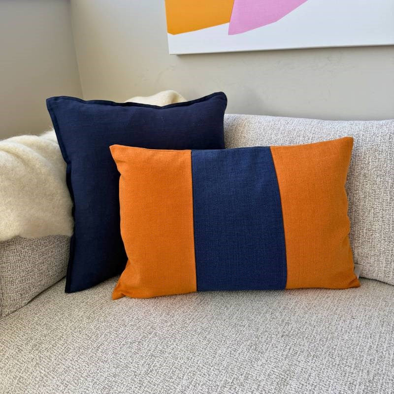 Triples Cushion Cover 60x40cm in navy and clementine