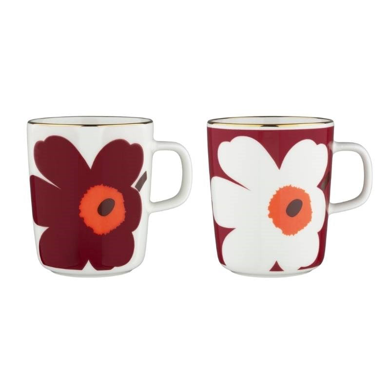 Juhla Unikko Mug 250ml / 2 pcs in white, burgundy, gold