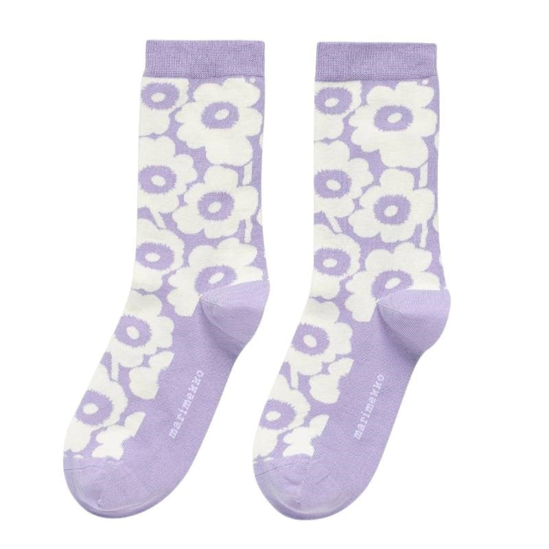 Linjaus Unikko Socks in lilac, off white