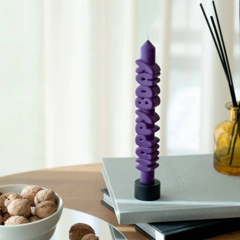 Happy Birthday 3D Taper Candle in indigo
