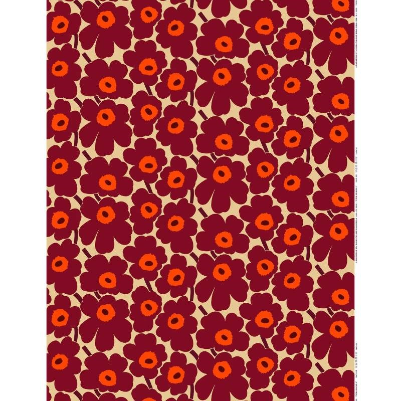 Pieni Unikko 2 Organic Fabric in burgundy, red