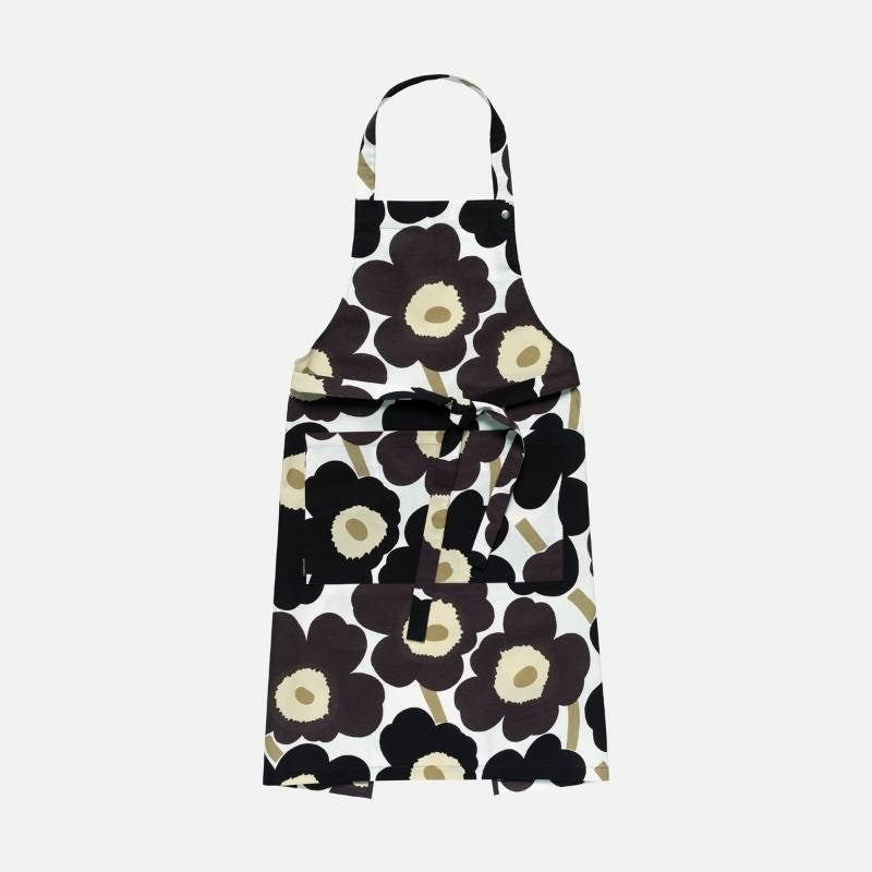 Pieni Unikko Apron in white, dark grey, beige