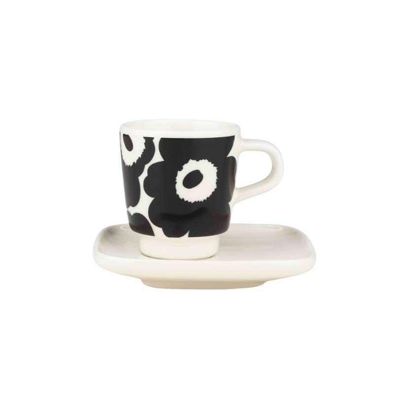 Oiva Unikko Espresso cup and plate in black, white