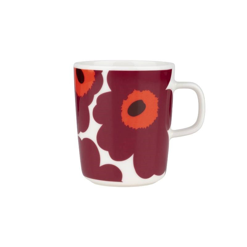 Oiva Unikko Mug 250ml in white, burgundy, red