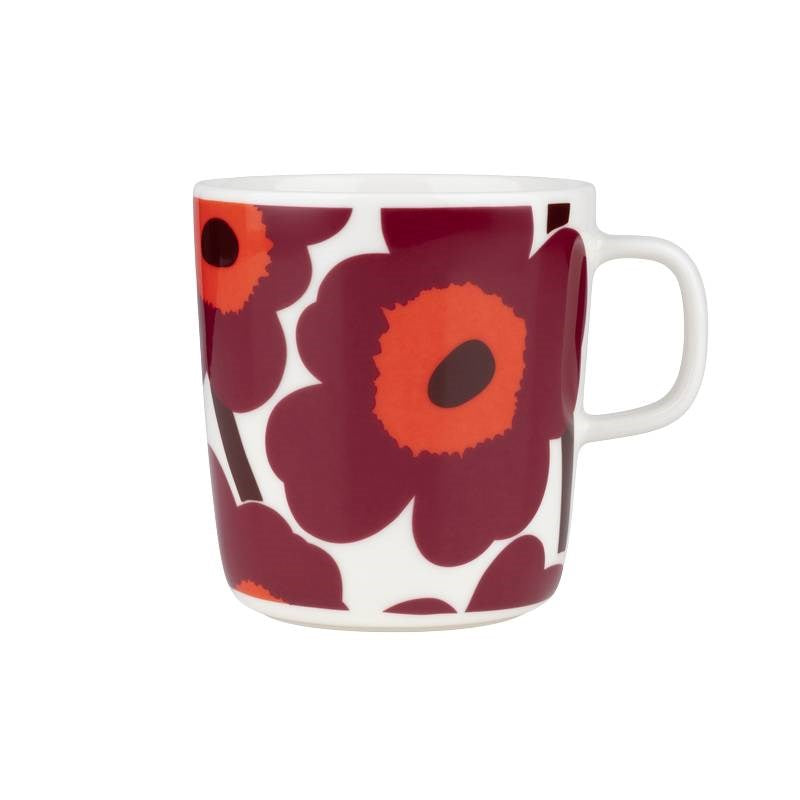 Oiva Unikko Mug 400ml in white, bungundy, red