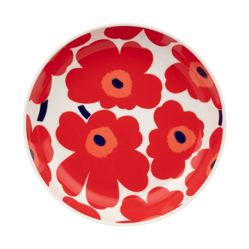 Oiva Unikko Deep plate 20.5cm in white, red, blue