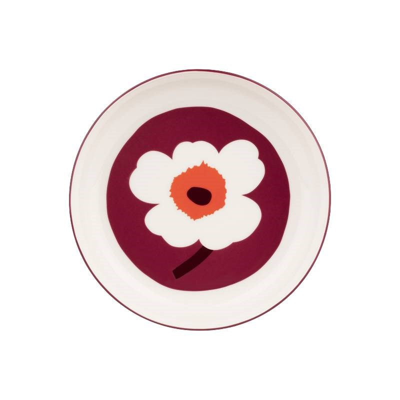 Oiva Unikko Plate 20.5cm in white, burgundy, red
