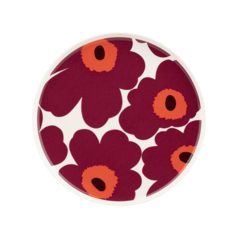 Oiva Unikko Plate 20cm in white, burgundy, red