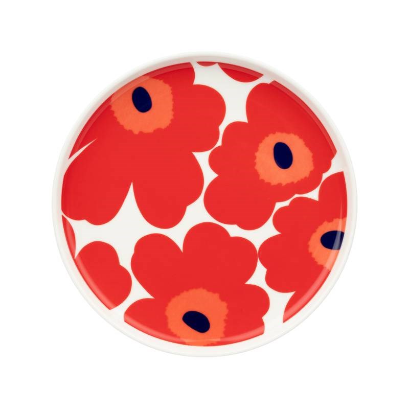 Oiva Unikko Plate 20cm in white, red, blue