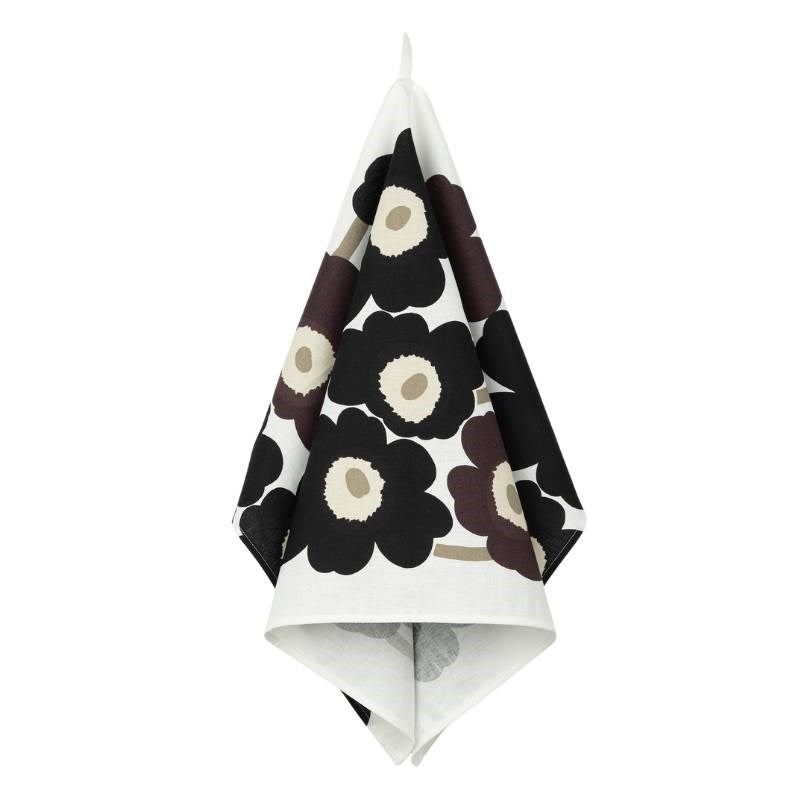 Pieni Unikko Tea towel 47x70cm in white, dark grey, beige