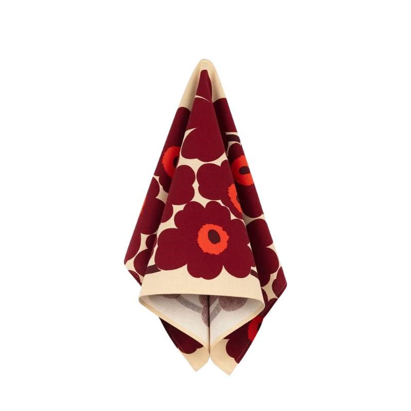 Pieni Unikko Tea Towel in vanilla, wine red, red