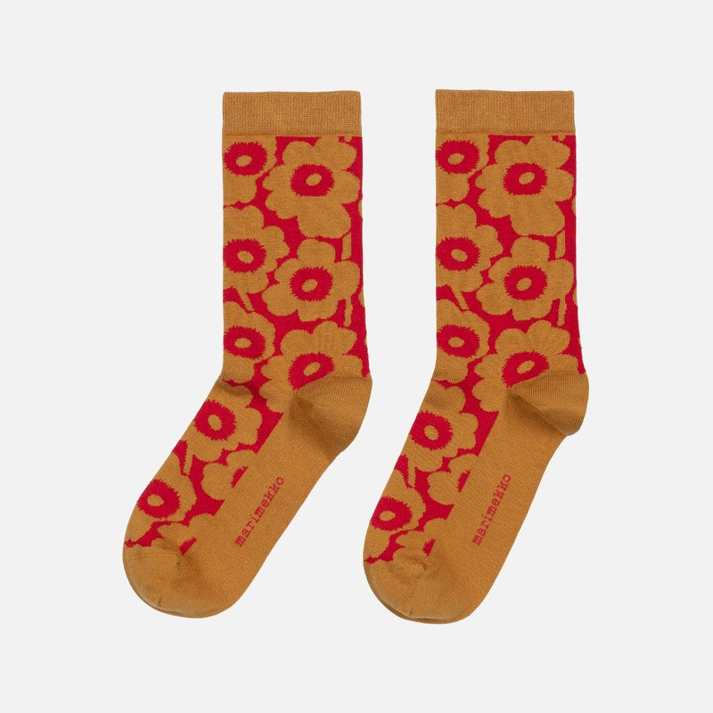 Linjaus Unikko Socks in brown, red