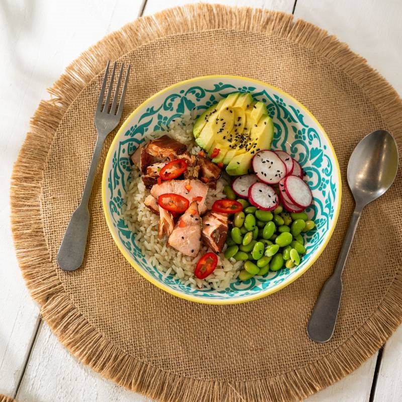 Pasta Bowl 21cm in yellow and blue geometric