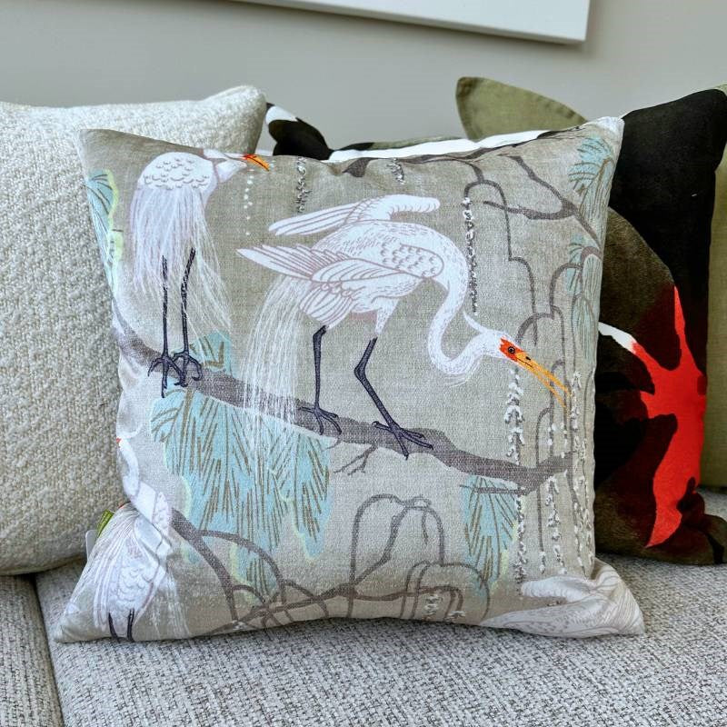Egrets Willow Velvet Cushion Cover 43cm in mint and sage