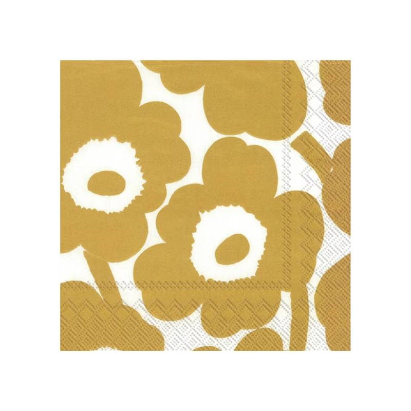 Cocktail Serviettes in Unikko White Gold