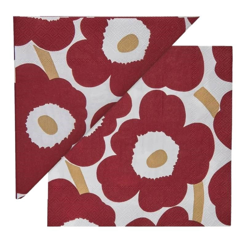 Serviettes in Unikko Dark Red and Gold