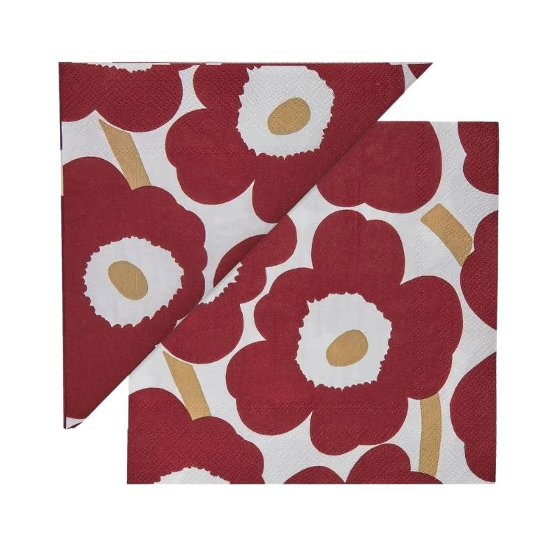 Cocktail Serviettes in Unikko Dark Red and Gold