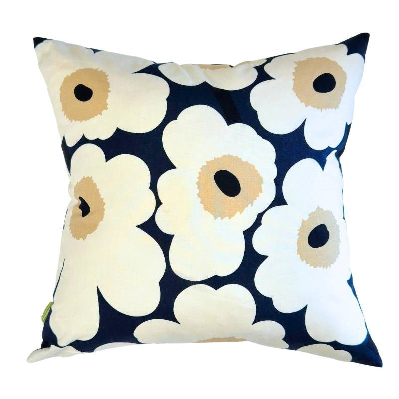 Pieni Unikko Cushion Cover 50cm in midnight blue, cream, hay