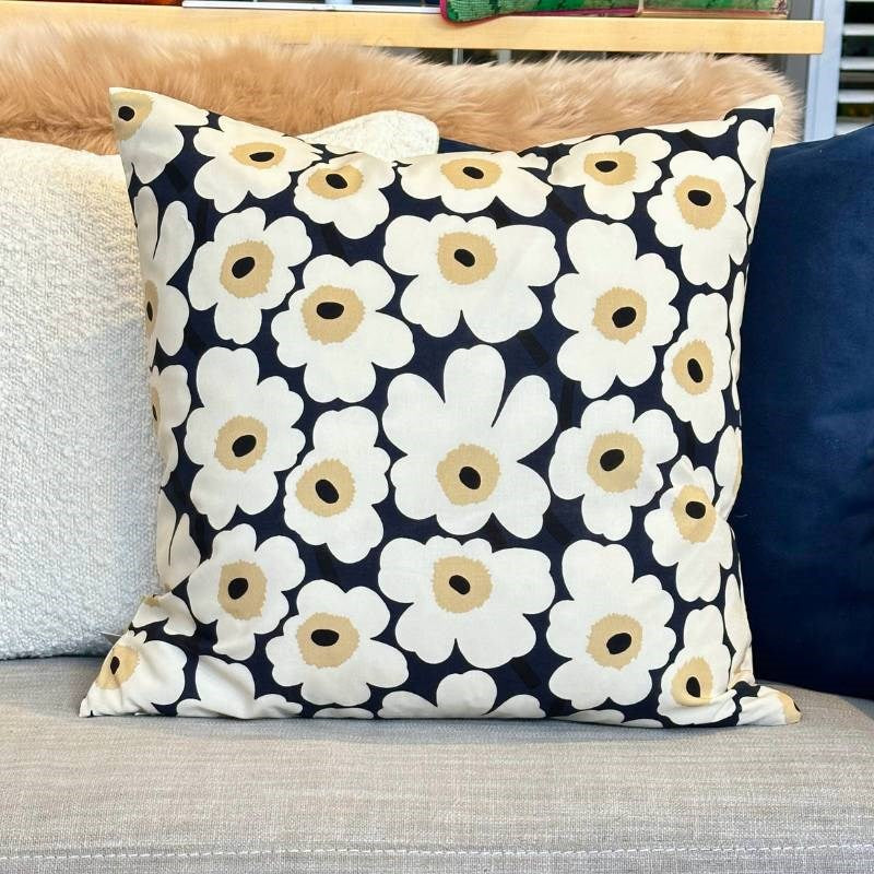 Mini Unikko Cushion Cover 50cm in midnight blue, cream, hay