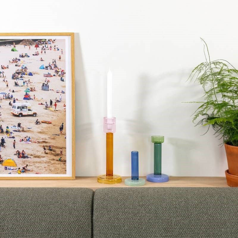 Bole Candle Holder, small, in blue/aqua