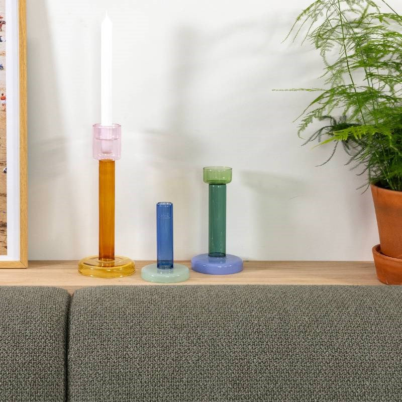 Bole Candle Holder, medium, in green/blue