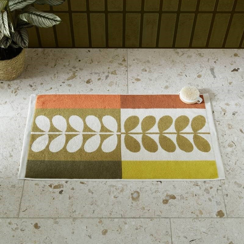 Stem Check Bath Mat in hazel, ochre