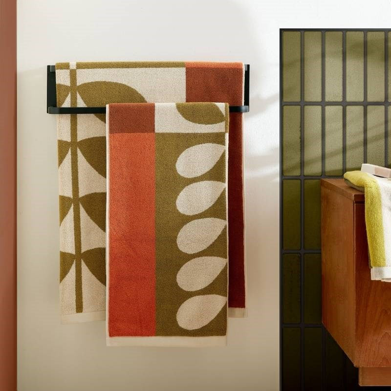 Stem Check Hand Towel in hazel, ochre