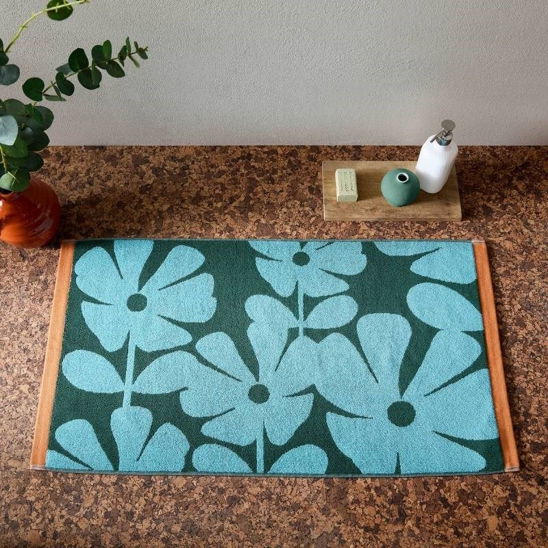 Wildflower Bath Mat in blue lagoon