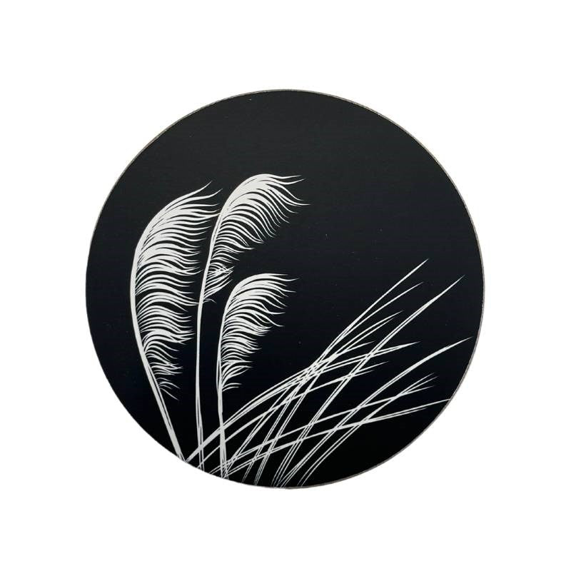 Toetoe Ivory on Black Coaster