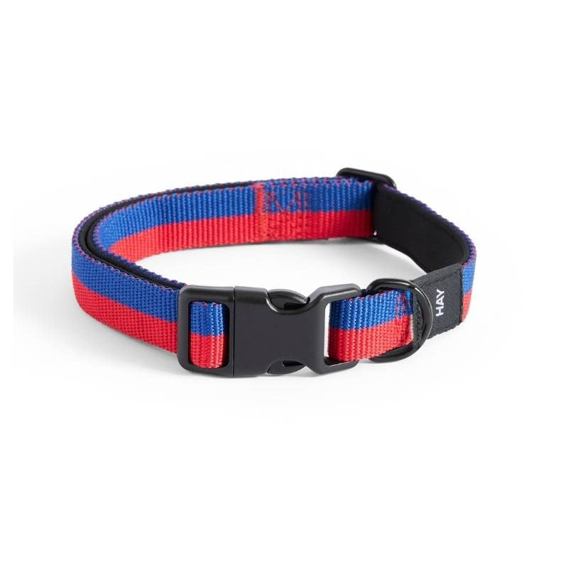 Flat Dog Collar, size S/M, in red and blue