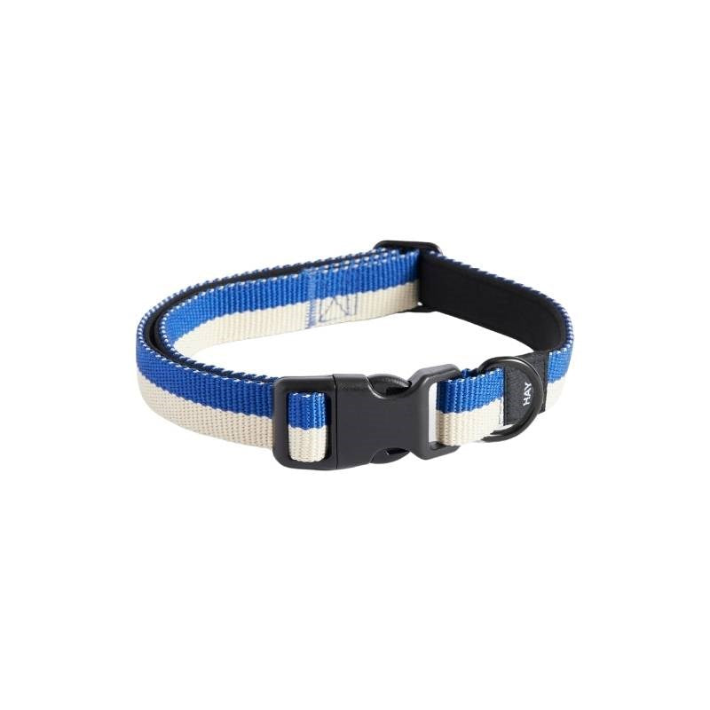 Flat Dog Collar, size S/M, in blue and off-white