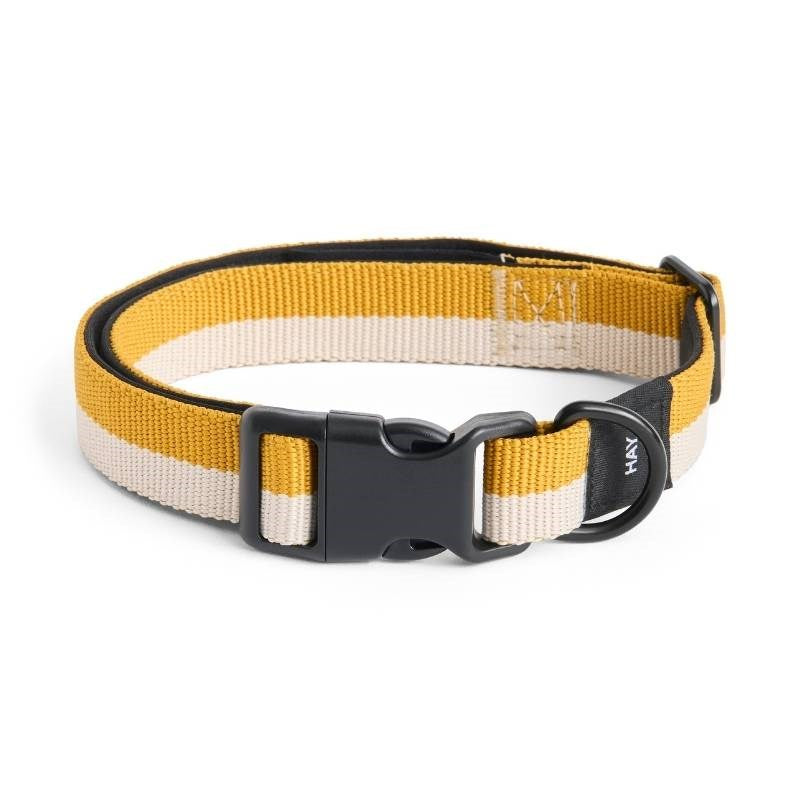 Flat Dog Collar, size M/L, in off-white and ochre
