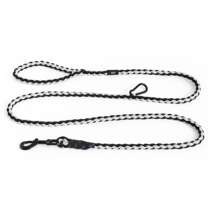 Adjustable Braided Dog Leash in black and white