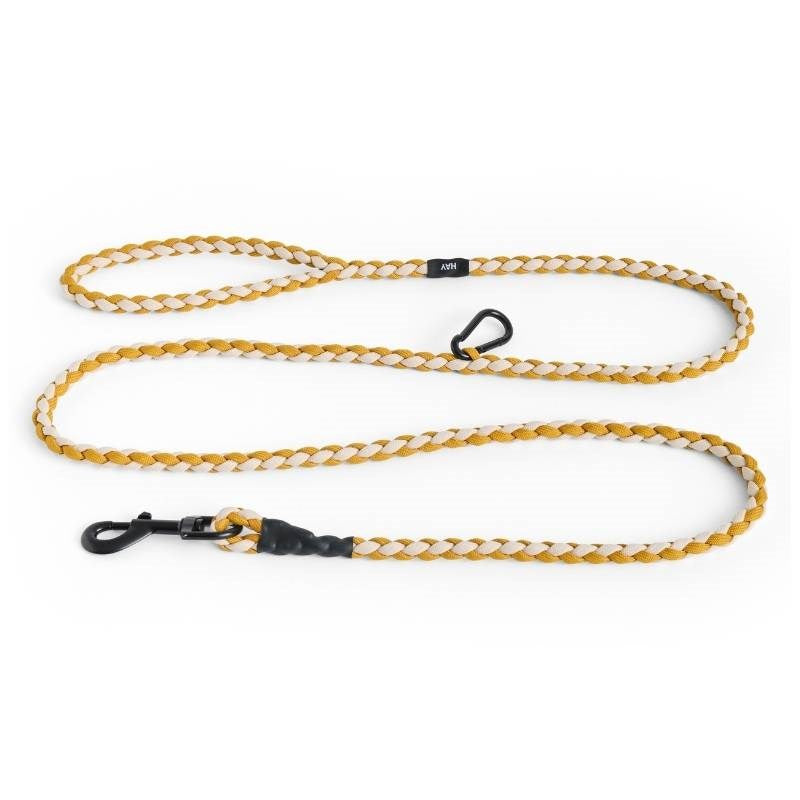 Adjustable Braided Dog Leash in off-white and ochre