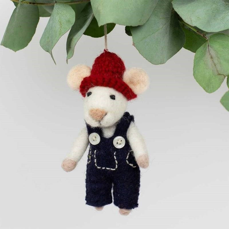 Mouse Carpenter Felted Ornament