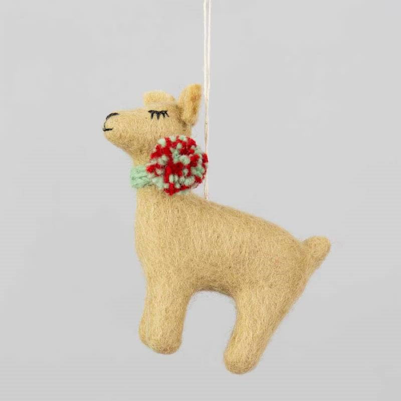 Deer with Pompom Felted Ornament