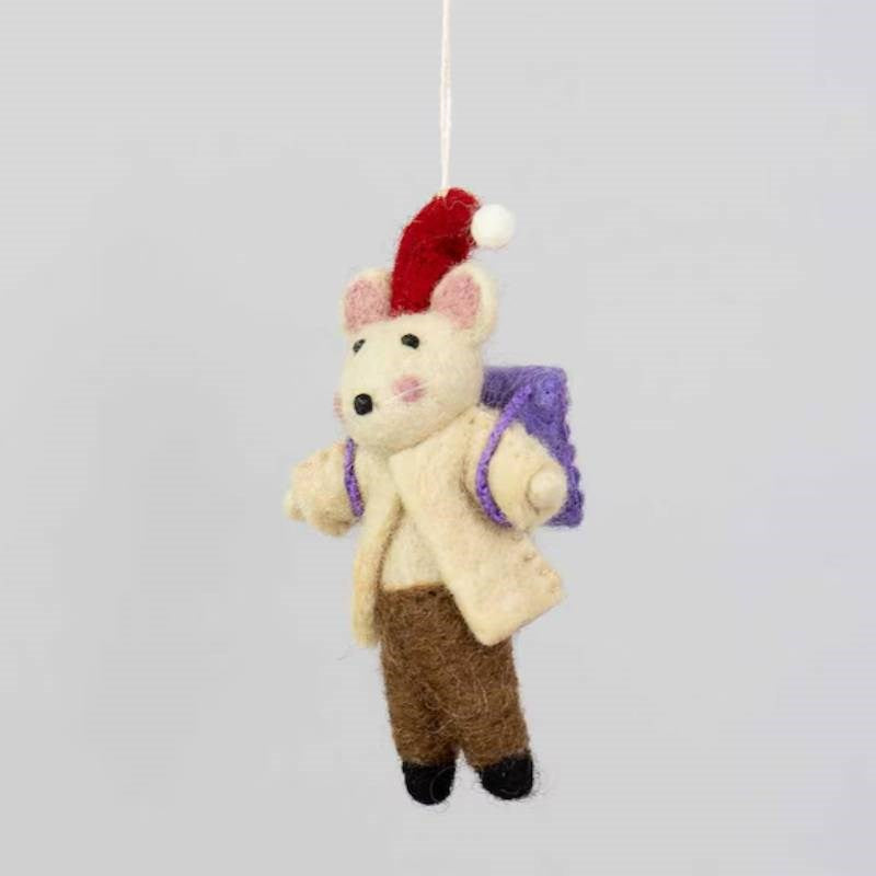 Backpacking Mouse Felted Ornament