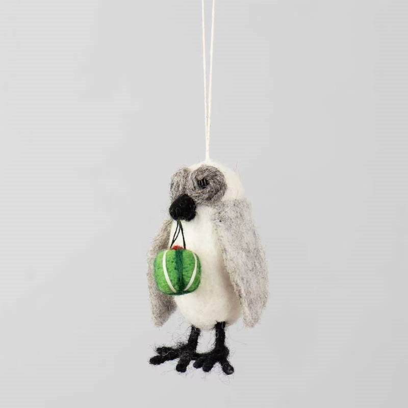 Owl with Present Felted Ornament