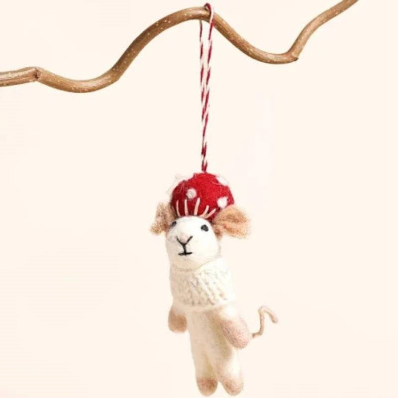 Mushroom Mouse Felted Ornament
