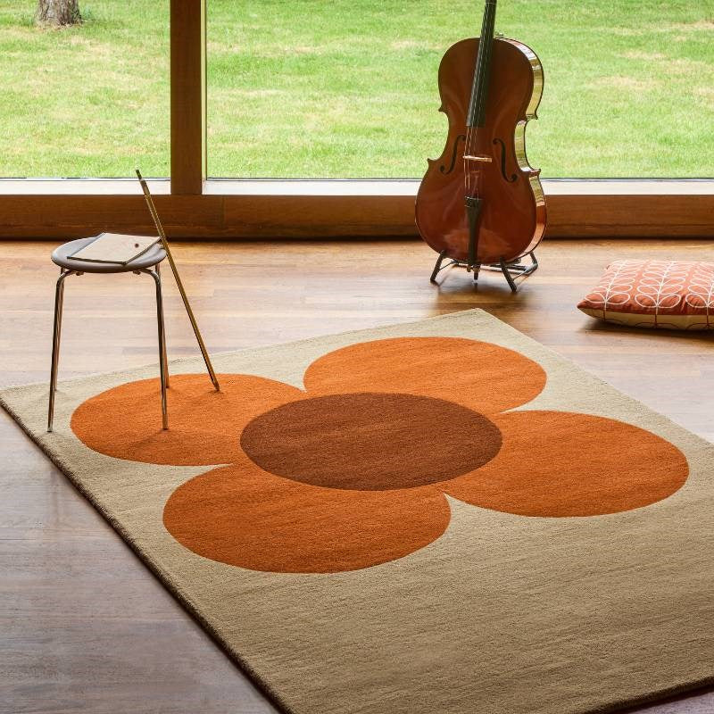 Flower Placement Rug in pumpkin, ecru
