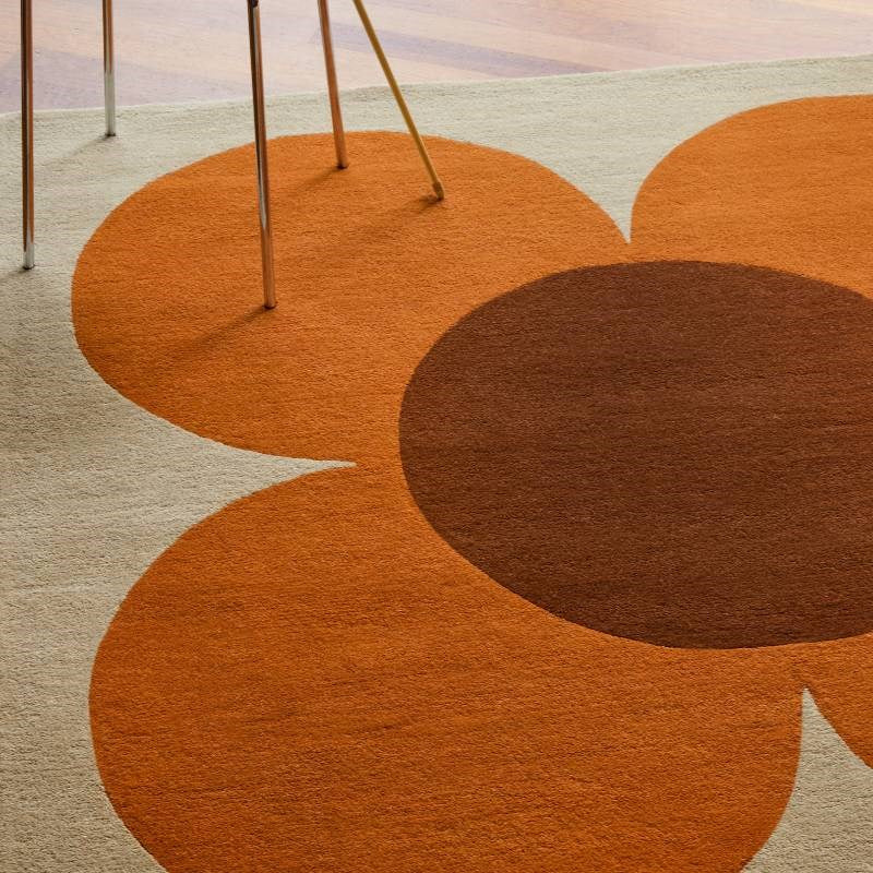Flower Placement Rug in pumpkin, ecru
