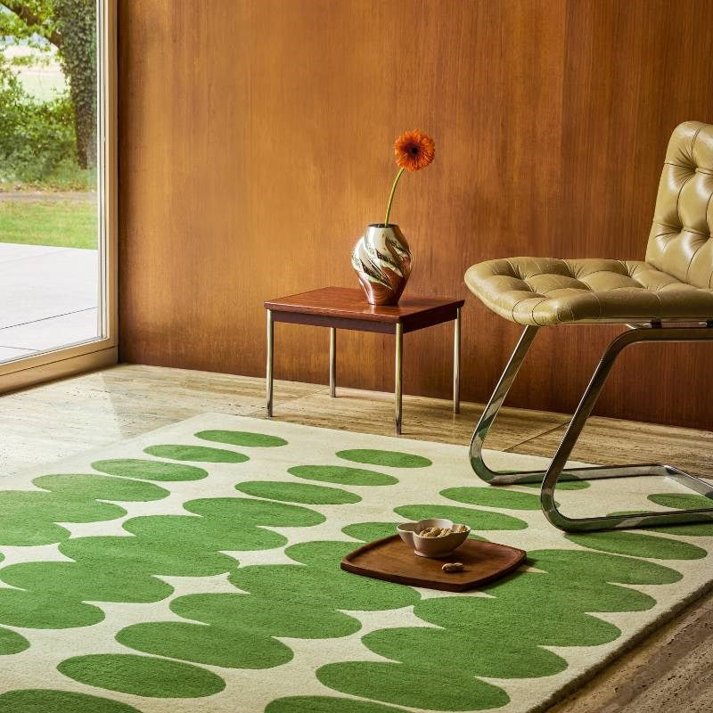 Optical Oval Rug in green, cream