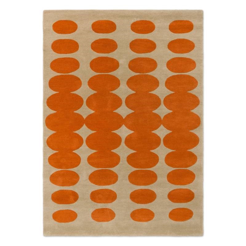 Optical Oval Rug in orange, cream