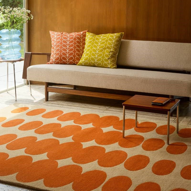 Optical Oval Rug in orange, cream