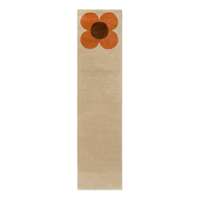 Flower Placement Rug runner in pumpkin, ecru