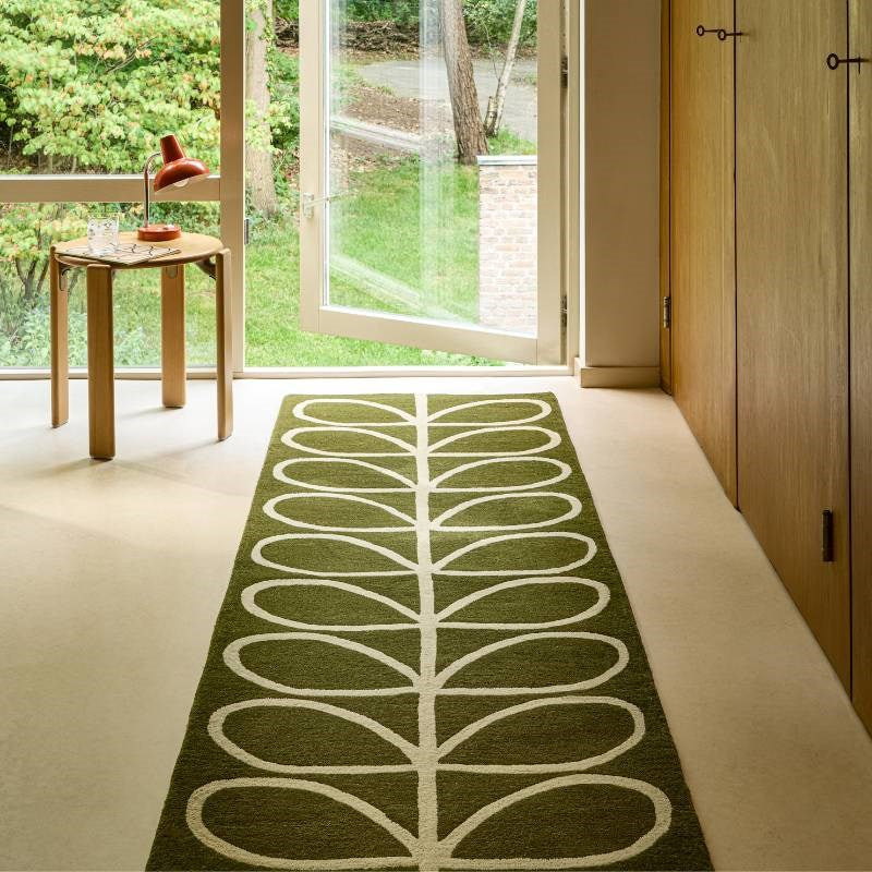 Linear Stem Rug Runner in olive