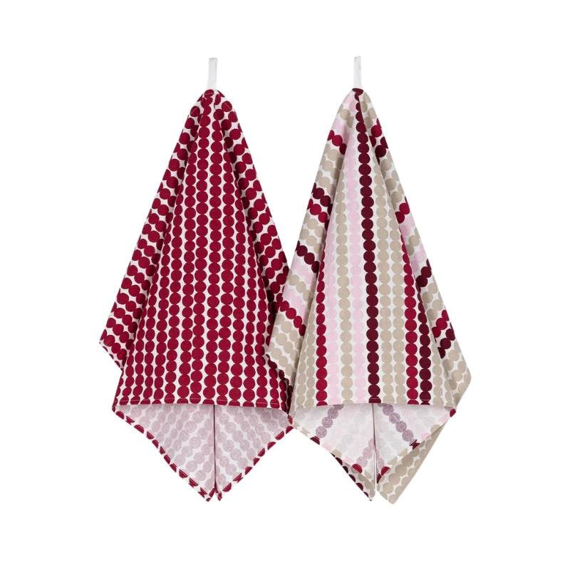 Pikku Rasymatto Tea Towel Pair in dark red, multi