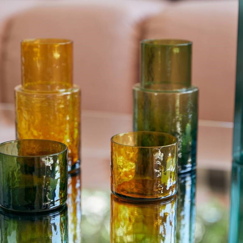 Tube glass in amber, set of 4