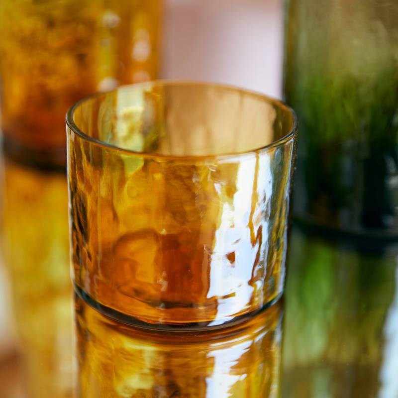 Tube glass in amber, set of 4